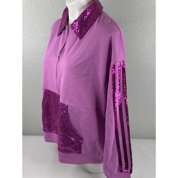 Fantastic Fawn Women Small Purple Track Jacket Sequin 1/2 Zip NWT - Picture 4 of 6